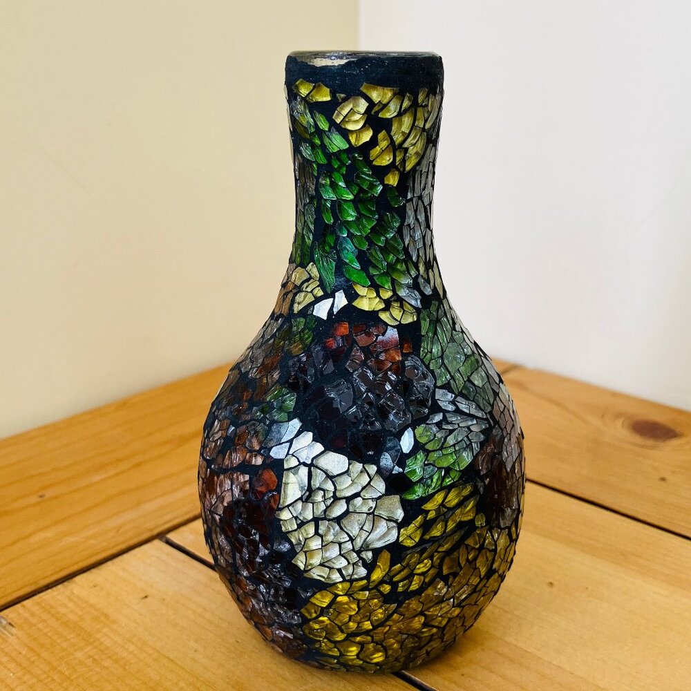 Small Mosaic Glass Globe Flower Bud Vase Multicolor 5.5" Tall
